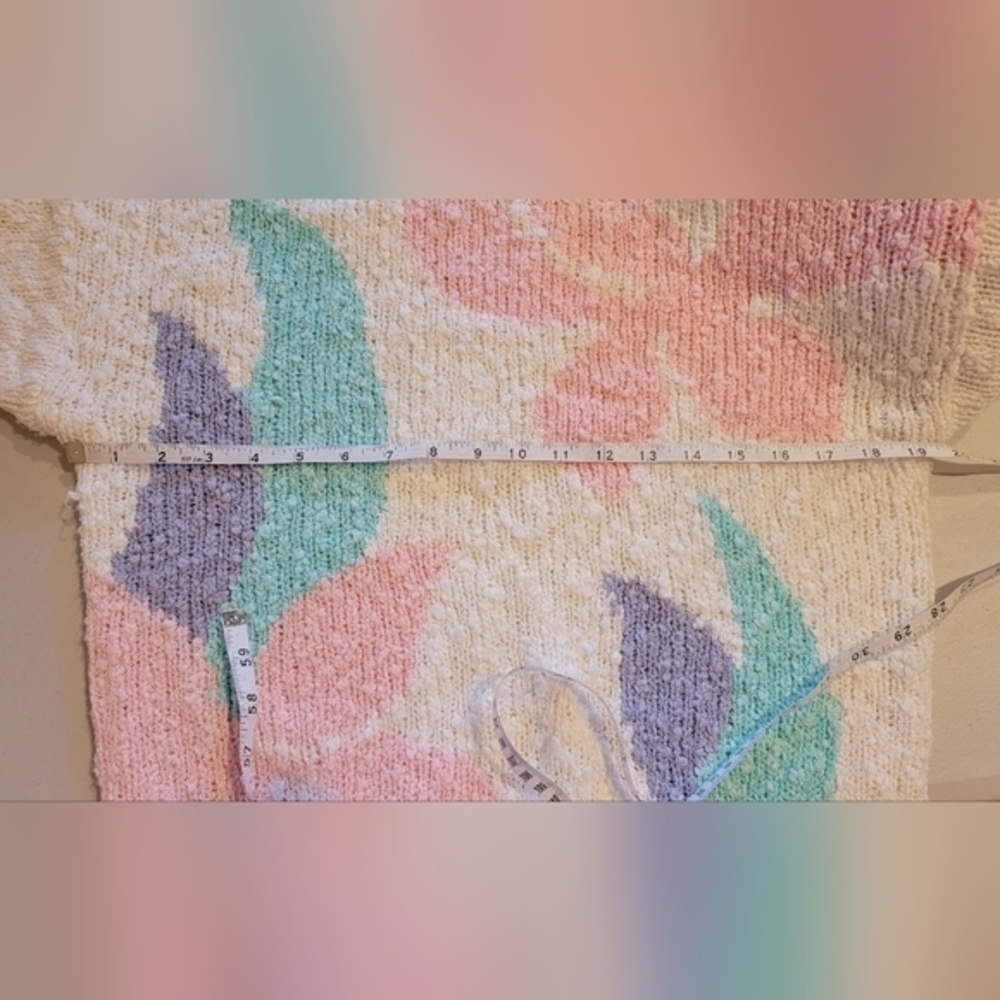VINTAGE Here's A Hug Acrylic Sweater Cream Pastel Flowers Large - Picture 16 of 16